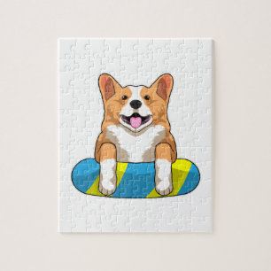 Puzzle Corgi gallois à la nage avec planche