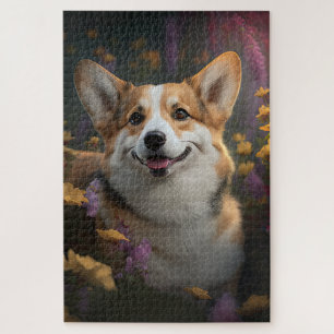 Puzzle Corgi gallois dans un jardin coloré