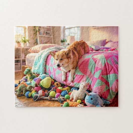 Puzzle Corgi glissant endormi hors du lit (Horizontal)