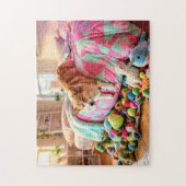 Puzzle Corgi glissant endormi hors du lit (Vertical)