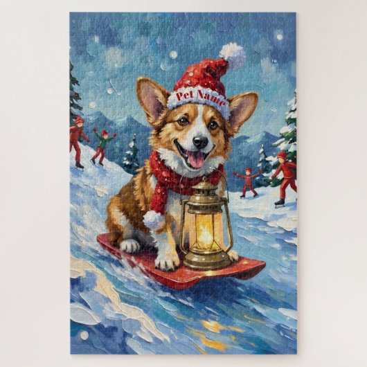 Puzzle Corgi Ice Slider Christmas Lantern Hat (Vertical)