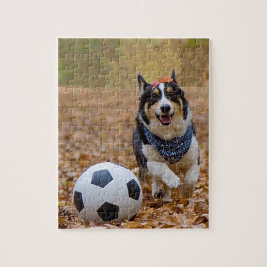 Puzzle Corgi jouant au football (Vertical)