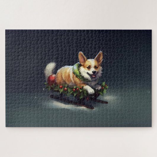Puzzle Corgi Noël neige hiver (Horizontal)