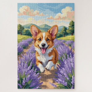 Puzzle Corgi Printemps Champ de Lavande Chien Mignon