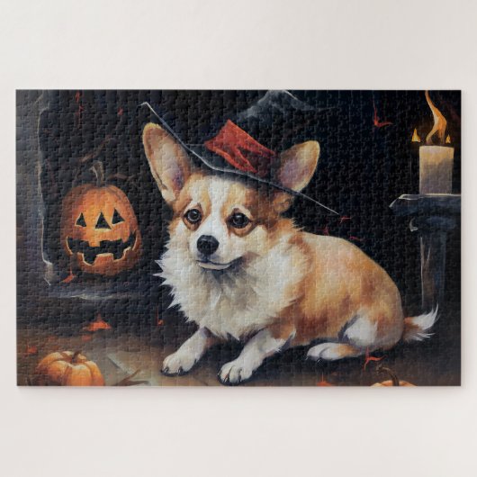 Puzzle Corgi Pumpkins Halloween Scary (Horizontal)