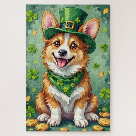Puzzle Corgi St Patrick’s Day Chien Chanceux Mignon (Vertical)