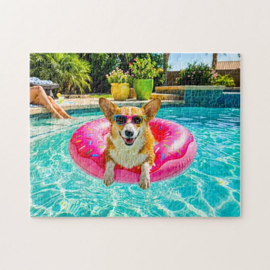 Puzzle Corgi sur un flotteur en donut (Horizontal)