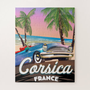 Puzzle Corsica Retro car travel poster
