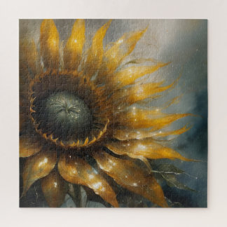 Puzzle Cosmic Sunflower - AI Fantasy Digital Art Print