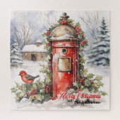 Puzzle Cosy aquarelle scène de Noël avec Père Noël post (Vertical)