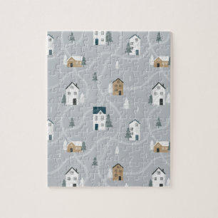 Puzzle Cosy bleu gris hiver dans le village nordique