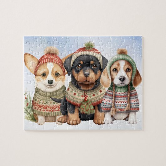 Puzzle Cosy Chien Chien Festin Chien mignon Chiens Noël (Horizontal)