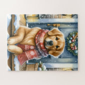 Puzzle Cosy Golden Retriever Chien chiot Noël (Horizontal)