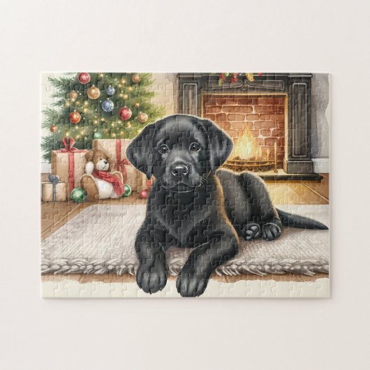 Puzzle Cosy Labrador Retriever Chien chiot Noël (Horizontal)