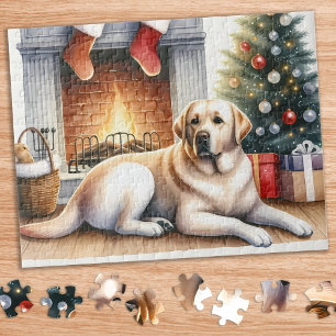 Puzzle Cosy Yellow Labrador Retriever Chien Noël