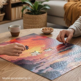 Puzzle Côte de coucher de soleil enflammé personnalisé –