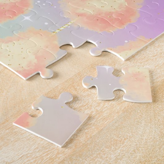 Puzzle Coton bonbon étoile poussière pêche turquoise viol (Côté)