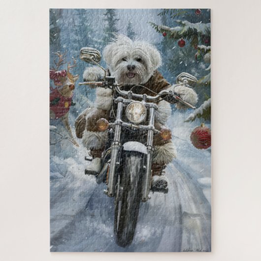 Puzzle Coton De Tulear Chien équitation Moto Noël (Vertical)