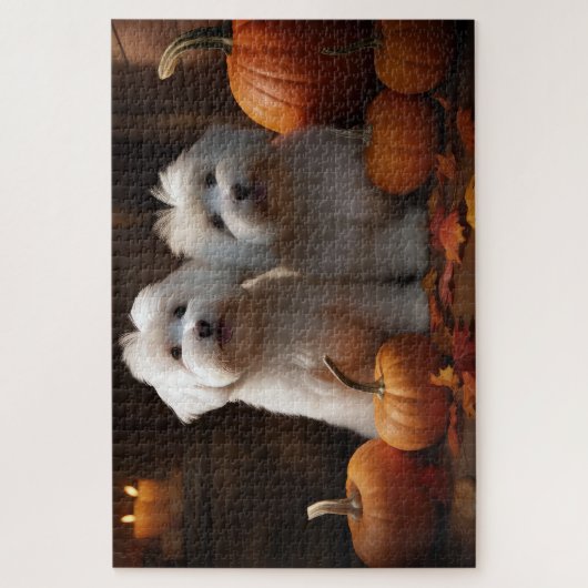 Puzzle Coton De Tulear Chiot Automne Citrouille délice (Vertical)