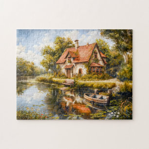 Puzzle Cottage au bord du lac avec un bateau à rames