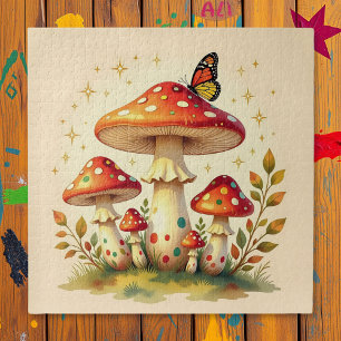 Puzzle Cottage Core Champignons et Papillon Vintage