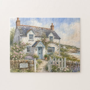 Puzzle Cottage de bord de mer personnalisé aquarelle 