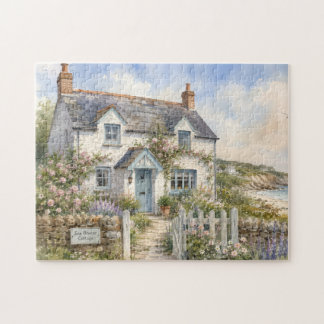 Puzzle Cottage de bord de mer personnalisé aquarelle