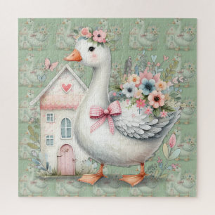 Puzzle Cottage Goose Floral House Scène