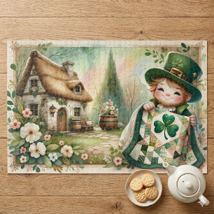 Puzzle Cottage Leprechaun Patchwork Couette Scène