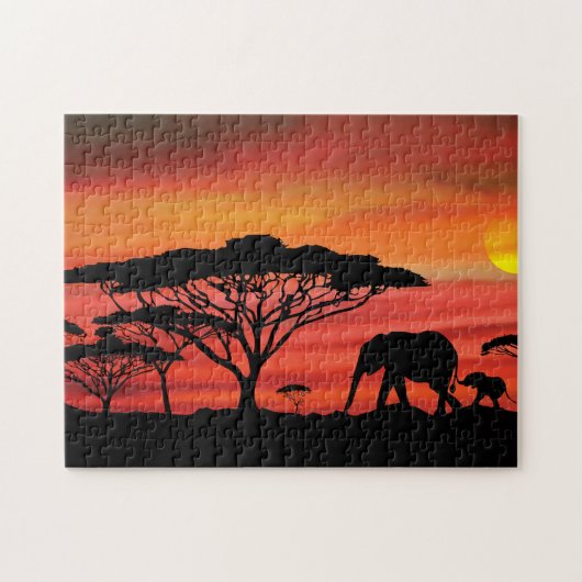 Puzzle Coucher de soleil africain éléphant (Horizontal)