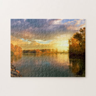 Puzzle Coucher de soleil automnal sur la rivière.