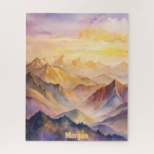 Puzzle Coucher de soleil de montagne d'aquarelle personna