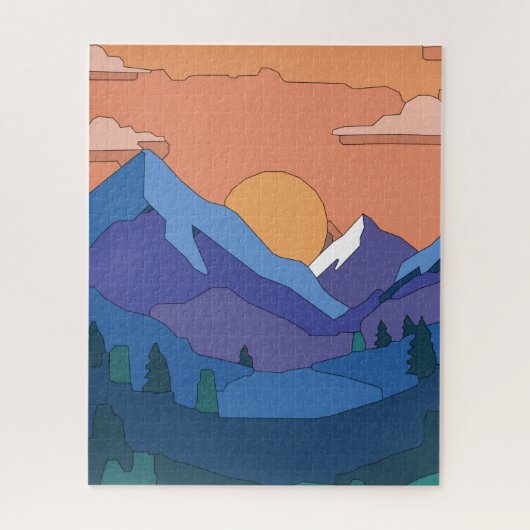 Puzzle Coucher de soleil de montagne géométrique (Vertical)