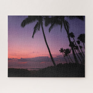 Puzzle Coucher de soleil de palme tropical rose et violet