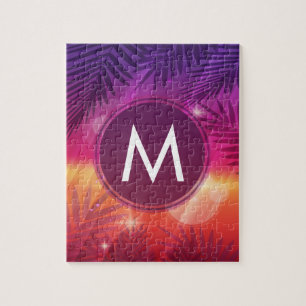 Puzzle Coucher de soleil d'été Palmiers Monogramme violet