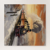 Puzzle Coucher de soleil en hiver et train (Horizontal)