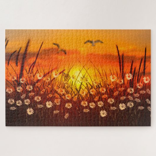 Puzzle Coucher de soleil et marguerites (Horizontal)