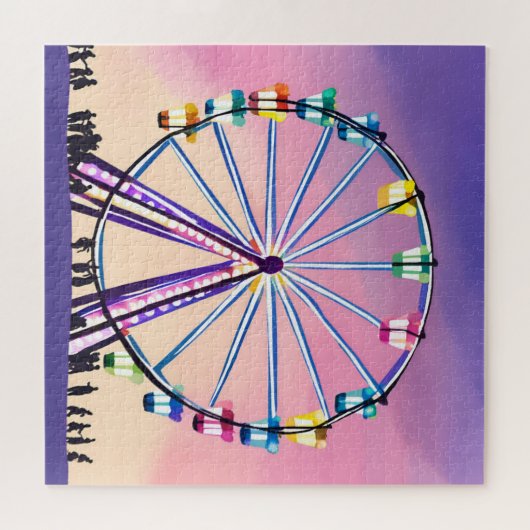 Puzzle Coucher de soleil Ferris Wheel | Belle aquarelle (Horizontal)