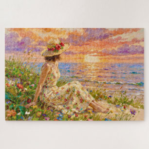 Puzzle Coucher de soleil impressionniste sur la côte Fe