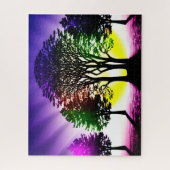 Puzzle Coucher de soleil jaune et violet derrière les arb (Vertical)