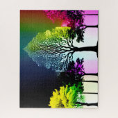 Puzzle Coucher de soleil jaune et violet derrière les arb (Vertical)