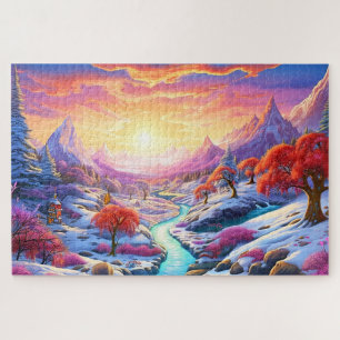 Puzzle Coucher de soleil Neige Nature Colorée Imprimer Pa