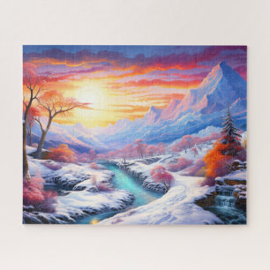 Puzzle Coucher de soleil Neige Nature Colorée Imprimer Pa