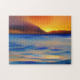 Puzzle Coucher de soleil océanique serein aquarelle