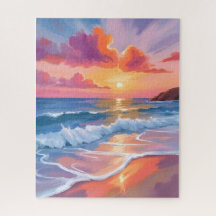 Coucher de soleil pastel sur l'océan | Peinture co