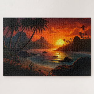 Puzzle Coucher de soleil poétique sur la plage tropicale 