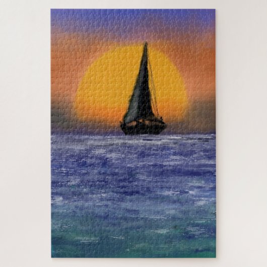 Puzzle Coucher de soleil pour voilier - Aquarelle (Vertical)