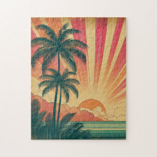Puzzle Coucher de soleil rétro/tropical vintage/hawaïen