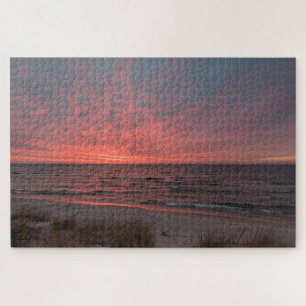 Puzzle Coucher de soleil rose en décembre sur le lac Mic