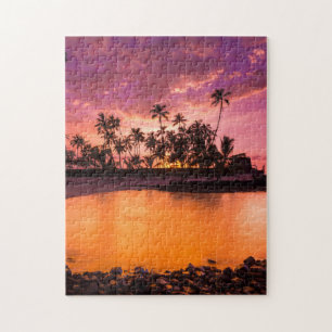 Puzzle Coucher de soleil rose sur la plage d'Hawaii
